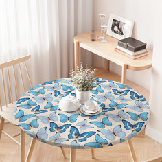 Скатерть на кухонный стол Голубые бабочки на резинке 75-100 см Joy Arty