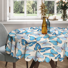 Скатерть круглая тканевая на стол Голубые бабочки 150х150 см Joy Arty
