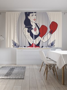 Классические шторы JoyArty "Боксерка пин-ап", серия Oxford DeLux, 2 полотна 145x180 см