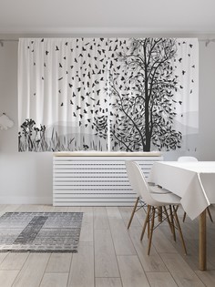 Классические шторы JoyArty "Стая ворон над деревом", Oxford DeLux, 2 полотна 145x180 см