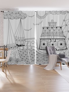 Шторы под лён JoyArty "Орнаментальный античный корабль", серия Oxford DeLux, 340х265 см