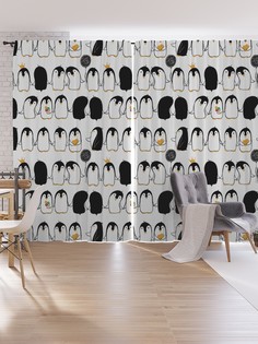 Шторы под лён JoyArty "Дружные пингвины", серия Oxford DeLux, 340х265 см