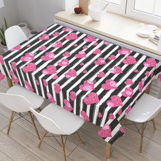 Прямоугольная водоотталкивающая скатерть на стол с рисунком JoyArty "Сердечки и полоски"