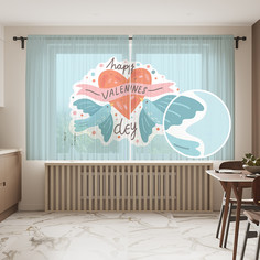 Тюль для кухни и спальни JoyArty "Любовь и голуби" 145х180см 2 полотна