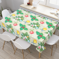 Водоотталкивающая скатерть на стол JoyArtyЕлочные шары и рождественская звезда,145x180см