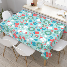 Прямоугольная тканевая скатерть на стол JoyArty с рисунком "Подарки на Новый Год"120x145см