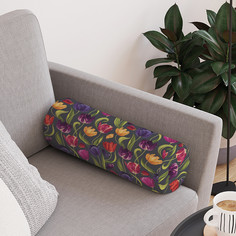 Декоративная подушка валик Разноцветные тюльпаны на молнии 45х16см Joy Arty