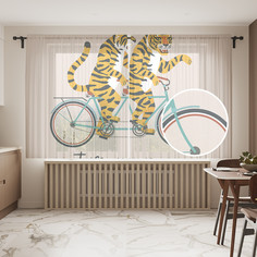 Тюль фототюль короткий JoyArty Тигры в пути 290x180на шторной ленте tul_422854_145x180