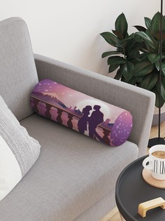 Декоративная подушка валик JoyArty "Влюбленные на закате" на молнии, 45x16 см