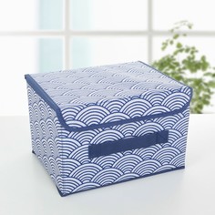 Короб стеллажный Доляна для хранения с крышкой "Волна", 26х20х16 см, цвет синий