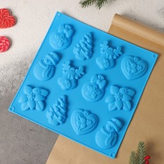 Доляна Форма для шоколада 3D Доляна «Ёлочные игрушки», 30?30 см, силикон, 12 ячеек, цвет с