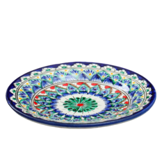 Тарелка Риштанская Керамика "Цветы", синяя, плоская, 17 см, микс Shafran