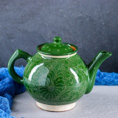 Чайник Риштанская Керамика "Узоры", 1000 мл, зелёный Shafran