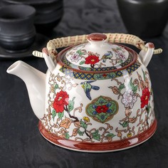 Чайник заварочный керамический "Цветы", 900 мл, 17х14х12 см, металлическое сито No Brand