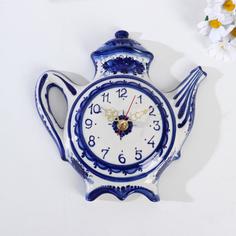 Часы настенные "Чайник", гжель, фарфор, 23х23 см No Brand