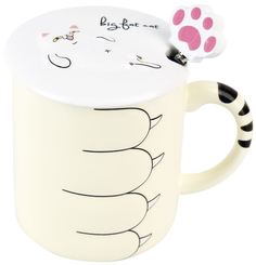NOUVELLE HOME Кружка с крышкой и ложкой Big fat cat (желтая) v=430 мл ГАРДИАН