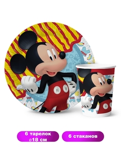 Набор одноразовой посуды ND Play "Микки Маус" (тарелки 18 см, стаканы - по 6 шт.)