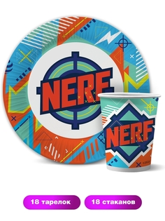 Набор одноразовой посуды ND Play "Нерф/NERF" (тарелки 18 см, стаканы - по 18 шт.)