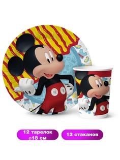 Набор одноразовой посуды ND Play "Микки Маус" (тарелки 18 см, стаканы по 12шт)