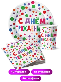 Набор одноразовой посуды ND Play "С Днем Рождения!" (стаканы, тарелки, салфетки по 12 шт)
