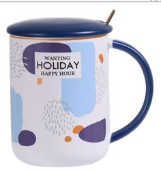NOUVELLE HOME Кружка с крышкой и ложкой Happy hour v=450 мл (подарочная упаковка) 1760171-