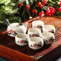 Набор для чайной церемонии «Нежный цветок», 7 предметов: чайник 180 мл, 6 чашек 70 мл No Brand