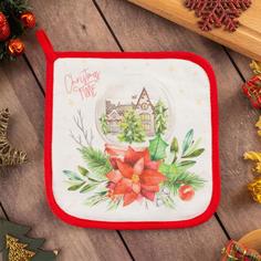 Прихватка ЭТЕЛЬ "Christmas red flowers" 19х19см, саржа, 100% х/л,ватин 250г/м2 5077881