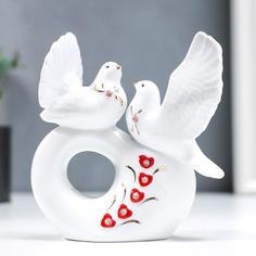 Сувенир керамика "Белые голубки на сердечке" стразы 11 см No Brand