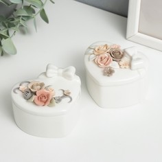 Шкатулка керамика сердце "Бант и розы" МИКС 5,8х8х6,8 см No Brand