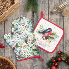 Этель Кухонный набор «Сhristmas greetings» варежка-прихватка 20х28см, прихватка 19х19см, 1