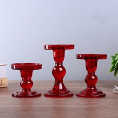 Подсвечник стекло "Креманка" красный набор 3 шт h- 8,5, 11,4, 14х8,5х8,5 см No Brand