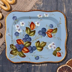 Поднос жостовский "Цветы", 24*20 серо-голубой No Brand