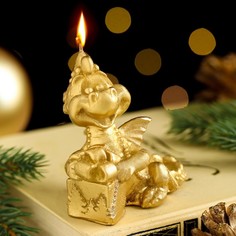Свеча фигурная "Дракон с подарком", 7,5х5х8 см, золото No Brand