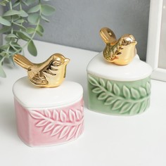 Шкатулка керамика сердце "Золотая птица. Лист" МИКС 9х6,8х7,5 см No Brand