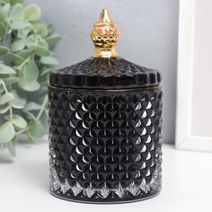 Шкатулка стекло "Ромбы и купол" чёрный с золотом 14х8,2х8,2 см No Brand
