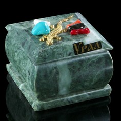Шкатулка "Урал", змеевик, с декоративным камнем, 6,5х6,5х5,5 см No Brand