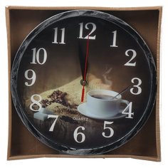 Часы настенные, 25 см, круглые, пластик, стекло, коричневые, Y6-6068 No Brand