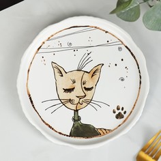 Тарелка фарфоровая десертная «Коты-аристократы», d=18,5 см No Brand