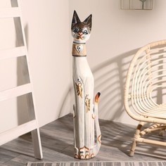 Сувенир дерево "Кошка с золотыми бабочками и зеркальным сердцем" 100х16х7 см No Brand