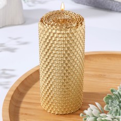 Свеча из вощины, 6х6х12,5 см, золото металлик No Brand
