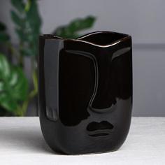 Ваза керамическая Лицо, настольная, глянец, черная, 19 см Керамика ручной работы