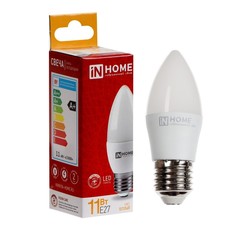 Лампа светодиодная IN HOME LED-СВЕЧА-VC, 11 Вт, 230 В, Е27, 3000 К, 1050 Лм No Brand