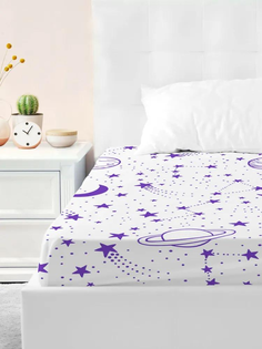 Простыня на резинке поплин юниор 160х80+25 Juno 16416-4 Космос лиловый