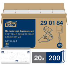 Полотенца бумажные Tork Singlefold, H3, 200 лист, 23Х23см, 2 сл, белые, 20 шт в кор