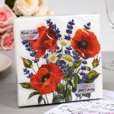 Салфетки бумажные New line FRESCO Ромашки и маки, 2 слоя, 33x33 см, 20 листов (2 шт) No Brand
