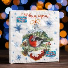 Новогодние салфетки бумажные «Зимние птички», 33х33 см, 3 слоя New Line