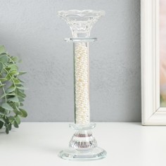 Подсвечник стекло на 1 свечу "Чаша на ножке с бусинами" прозрачный d=2,3 и 4 см 7х7х20,5 с No Brand