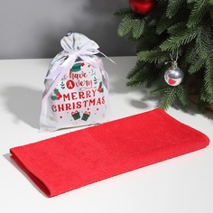 Полотенце подарочное Экономь и Я "Счастливого Рождества" 30х60 см, цв. красный, 100% хл, 3