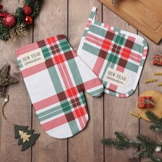 Набор кух. Этель Нoliday decoration: варежка 20х27 см, прихватка 19х19 см, репс, 100% хл No Brand