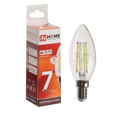 Лампа светодиодная IN HOME LED-СВЕЧА-deco, 7 Вт, 230 В, Е14, 6500 К, 830 Лм, прозрачная No Brand